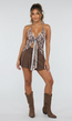 Stretch Mesh Luipaard Haltertop met Strik en Open Voorkant