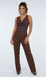 Bruine Stretch Mesh Body met Stippen en Watervalhals