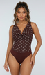 Bruine Stretch Mesh Body met Stippen en Watervalhals