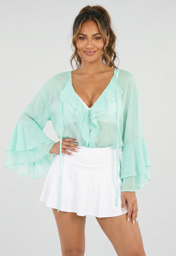 Mintgroene Chiffon Blouse met Ruches