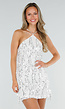 Witte Pailletten Halter Jurk met Open Rug en Kralenband