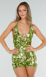 Groene Pailletten Playsuit met Open Rug en Zeester Detail