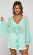 Mintgroene Chiffon Blouse met Ruches en Knoopsluiting