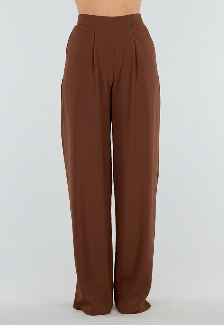 Tall Linnenlook Bruine Pantalon met Stretchband