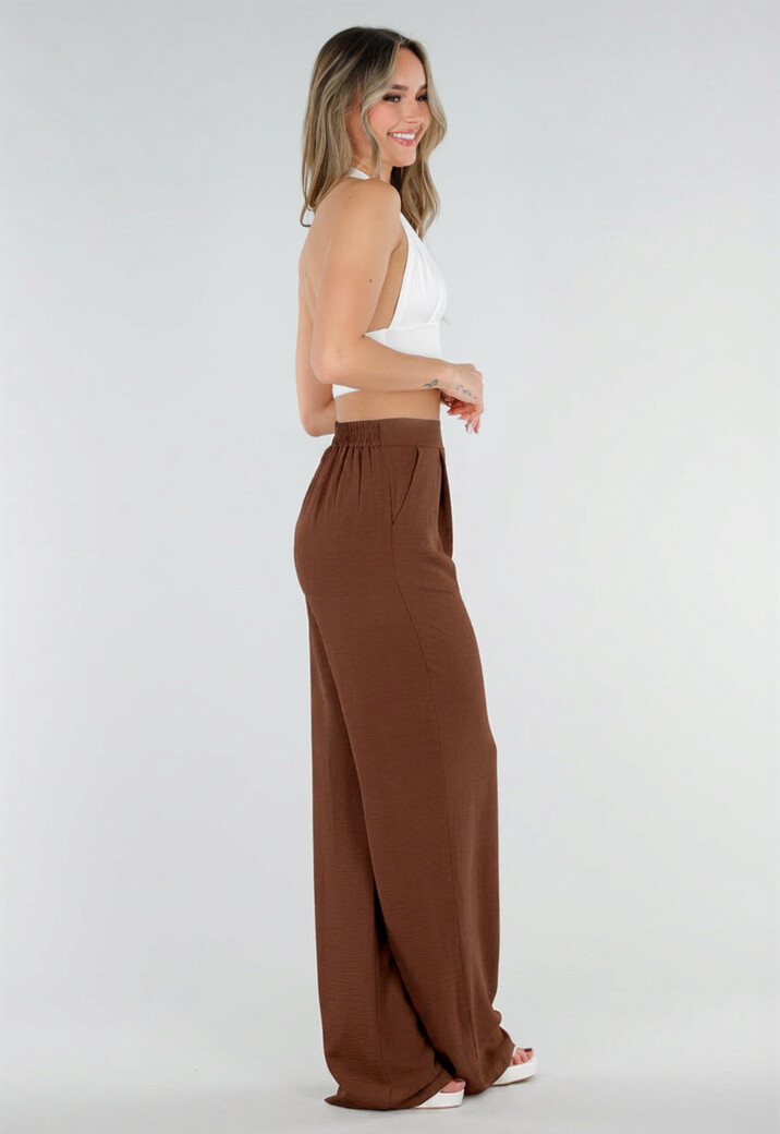 Tall Linnenlook Bruine Pantalon met Stretchband