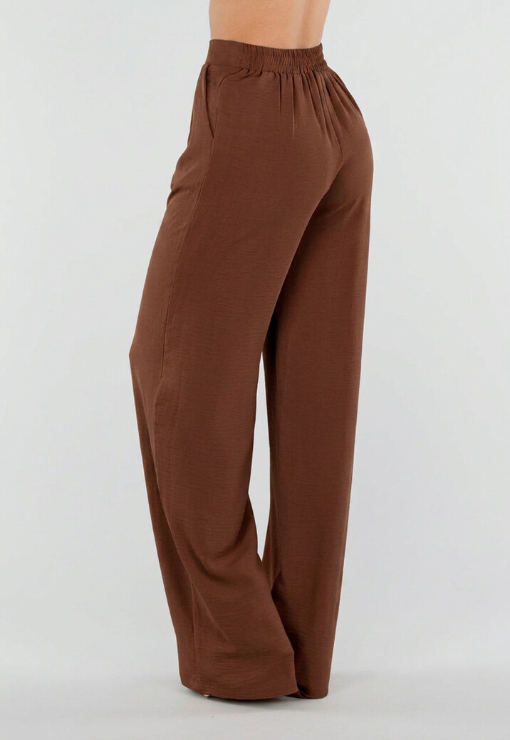 Tall Linnenlook Bruine Pantalon met Stretchband