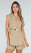 Beige Mouwloze Blazer Set met Nette Shorts en Riem