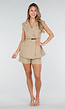 Beige Mouwloze Blazer Set met Nette Shorts en Riem