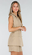 Beige Mouwloze Blazer Set met Nette Shorts en Riem