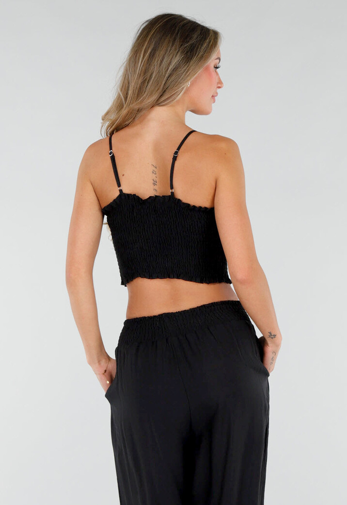 Zwarte Two Piece Set met Smock Top en Wijde Broek