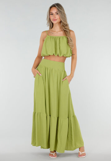 Olijfgroene Two Piece Set met Maxi Rok