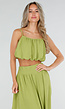 Olijfgroene Two Piece Set met Spaghetti Top en Maxi Rok