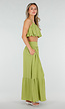 Olijfgroene Two Piece Set met Spaghetti Top en Maxi Rok