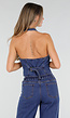 Blauwe Denim Two Piece Set met Halter Gilet en Wide Leg Jeans Voor Dames