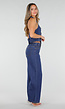Blauwe Denim Two Piece Set met Halter Gilet en Wide Leg Jeans Voor Dames