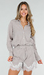 Beige Gestreepte Blouse en Short Set met Kant