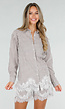 Beige Gestreepte Blouse en Short Set met Kant