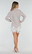 Beige Gestreepte Blouse en Short Set met Kant