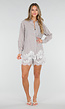 Beige Gestreepte Blouse en Short Set met Kant