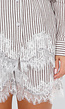 Beige Gestreepte Blouse en Short Set met Kant