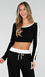 Zwarte Contrast Two Piece Set met Wide Leg Broek