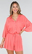 Koraal Matchende Set met Blouse, Shorts en Elastische Taille
