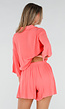 Koraal Matchende Set met Blouse, Shorts en Elastische Taille
