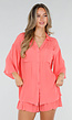Koraal Matchende Set met Blouse, Shorts en Elastische Taille