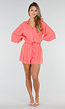 Koraal Matchende Set met Blouse, Shorts en Elastische Taille