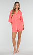 Koraal Matchende Set met Blouse, Shorts en Elastische Taille