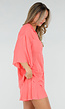 Koraal Matchende Set met Blouse, Shorts en Elastische Taille