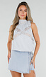 Lichtblauwe Halter Top met Kant, Strik en Open Schouders