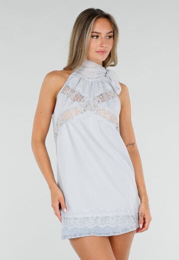 Lichtblauwe Halter Top met Kant en Strik