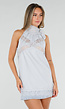Lichtblauwe Halter Top met Kant, Strik en Open Schouders