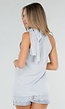 Lichtblauwe Halter Top met Kant, Strik en Open Schouders