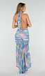 Pastelkleurige Halter Maxi Jurk met Stretch en Open Rug