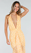 Butter Yellow Halter Maxi Jurk met Polkadot Print, Stretch en Mesh