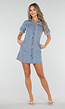 Lichtblauwe Denim Blousejurk met Korte Mouwen en Knoopsluiting