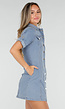 Lichtblauwe Denim Blousejurk met Korte Mouwen en Knoopsluiting