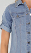 Lichtblauwe Denim Blousejurk met Korte Mouwen en Knoopsluiting
