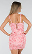 Roze 3D Bloemen Jurk met Brede Bandjes en Vierkante Hals