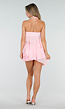 Roze Halter Bandeau Top met Asymmetrische Volants en Striksluiting