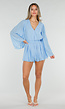 Lichtblauwe Plissé Playsuit met Overslag en Wijde Mouwen