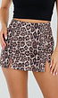 Bruine Suèdelook Luipaardprint Skort met Splitjes en Stretch
