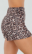 Bruine Suèdelook Luipaardprint Skort met Splitjes en Stretch
