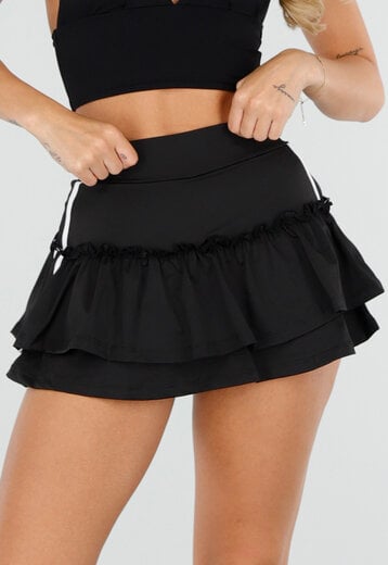 Zwarte Ruffle Rok met Contrasterende Bies