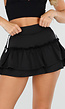 Zwarte Ruffle Rok met Contrasterende Bies en Hoge Taille