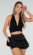 Zwarte Ruffle Rok met Contrasterende Bies en Hoge Taille