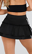 Zwarte Ruffle Rok met Contrasterende Bies en Hoge Taille