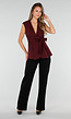 Bordeaux Gilet Top met Strikceintuur en Gouden Knoop